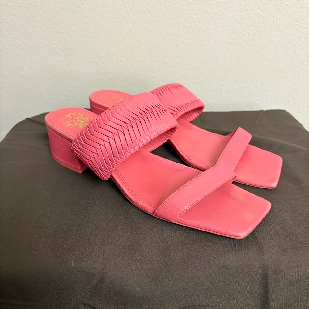 Vince Camuto‎ Shamira Pink Leather Woven Block Heel Sandals Womens 10M